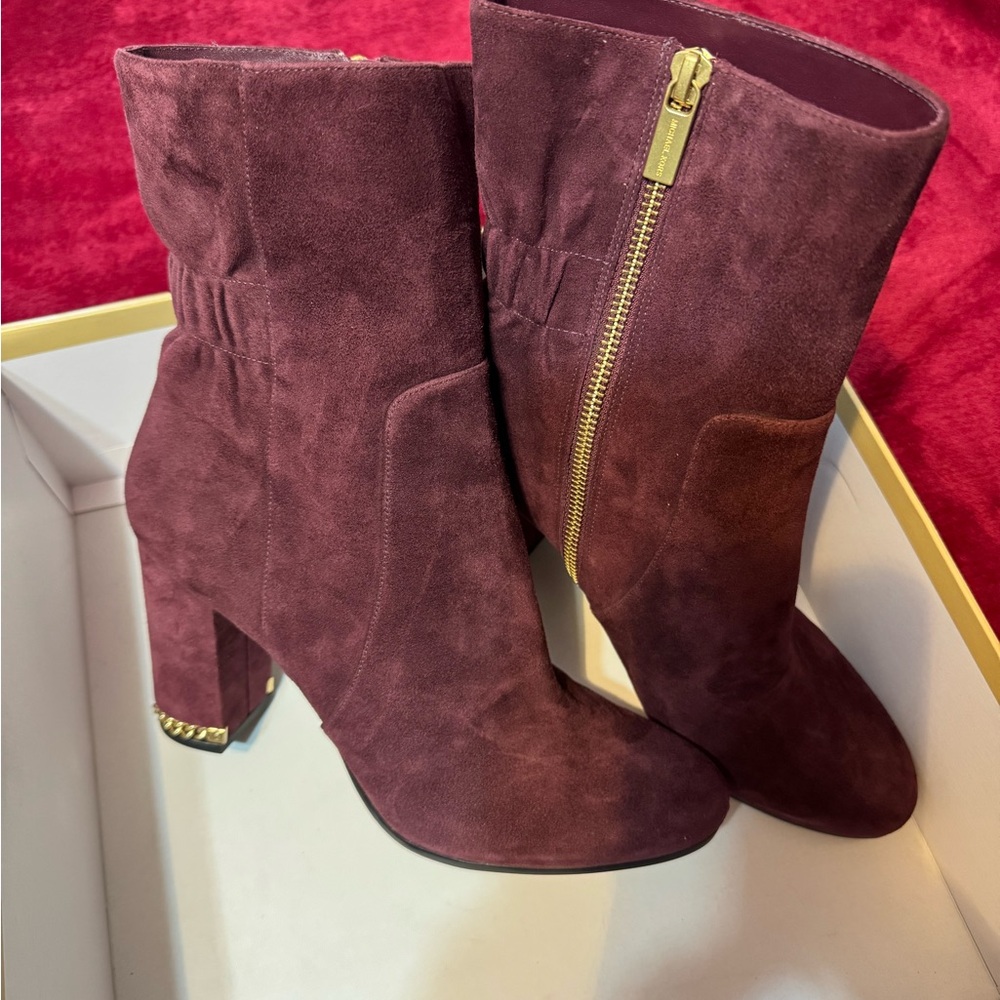Michael Kors Brown Heeled Boots with Gold Zipper
